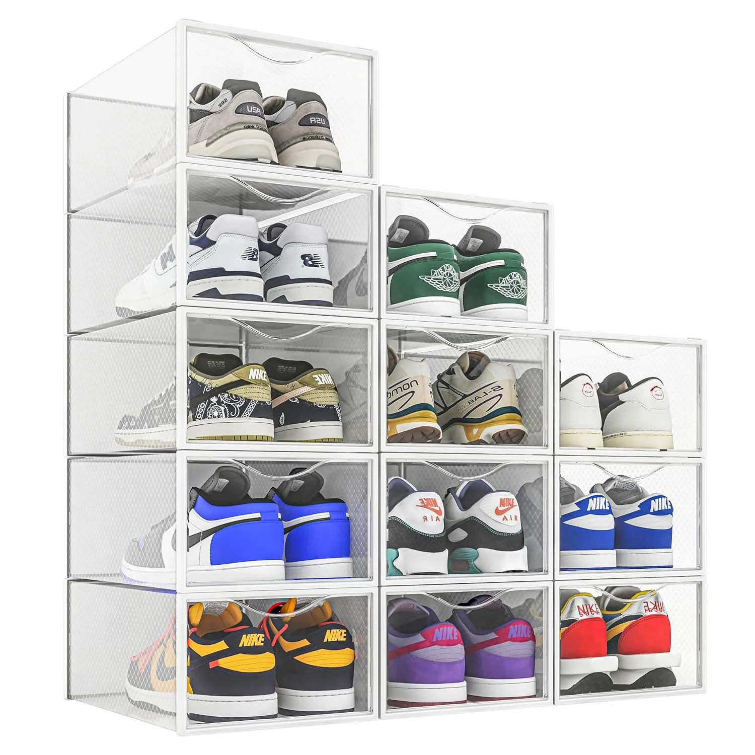 12 Pack Shoe Storage Bins, Clear Plastic Stackable Shoe Organizer For Closet, Sp