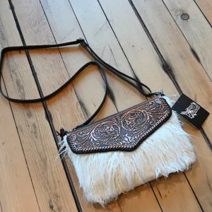 Angel Ranch Cross Body Tooled Leather and Angora Purse