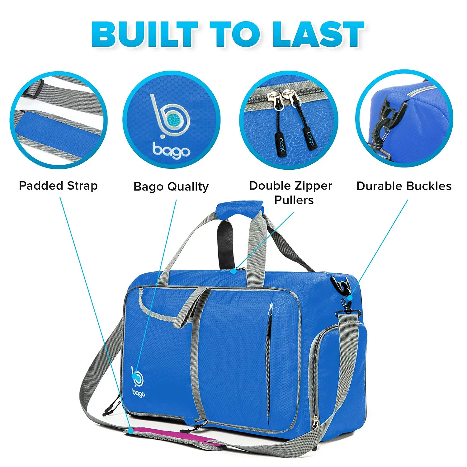 Bago Gym Bags for Women and Men - Packable Sports Duffle Bag for Women with Shoe & Wet Compartment