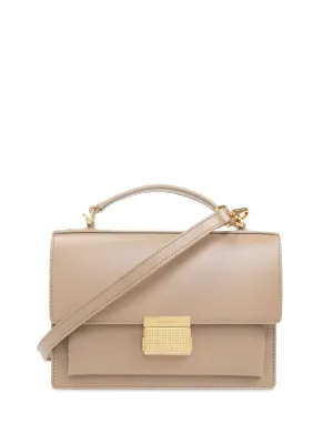 Beige Calf Leather Flat Top Bag