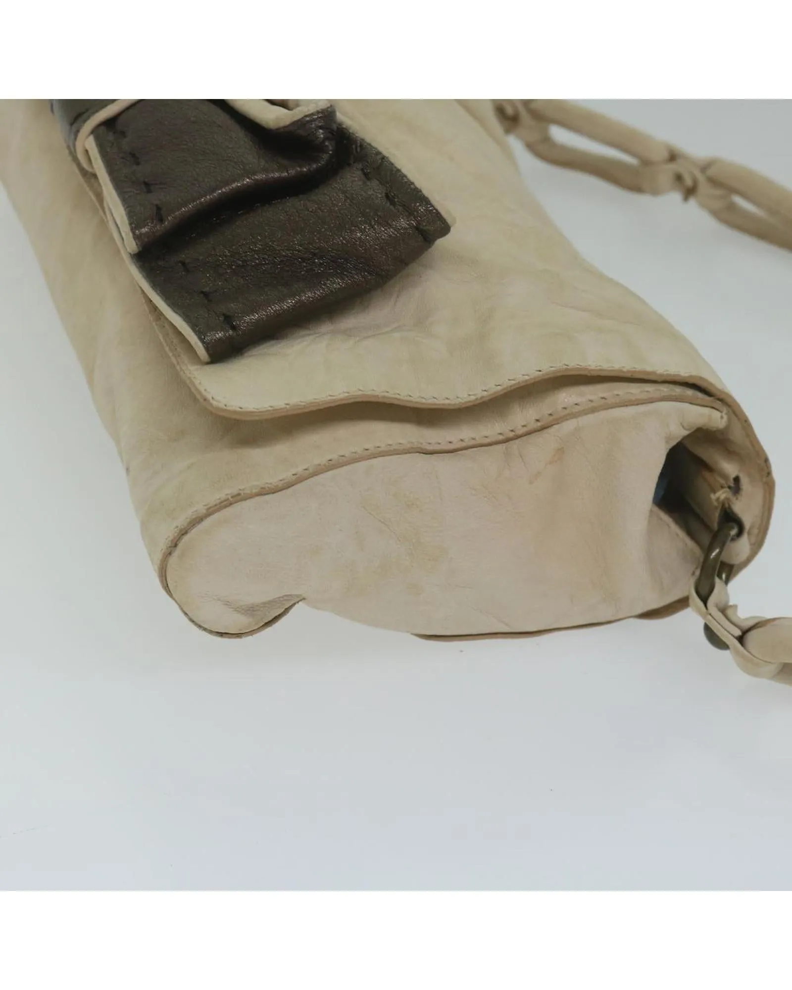 Beige Leather Shoulder Bag with 30cm Drop - Italian Made Rank C