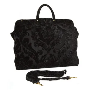 BLACK MEDALLION VELVET CHENILLE TAPESTRY CARPET BAG