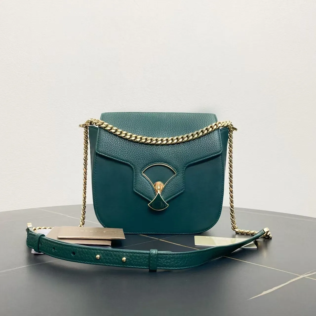 Bvlgari Dream Green Leather Crossbody Bag Medium