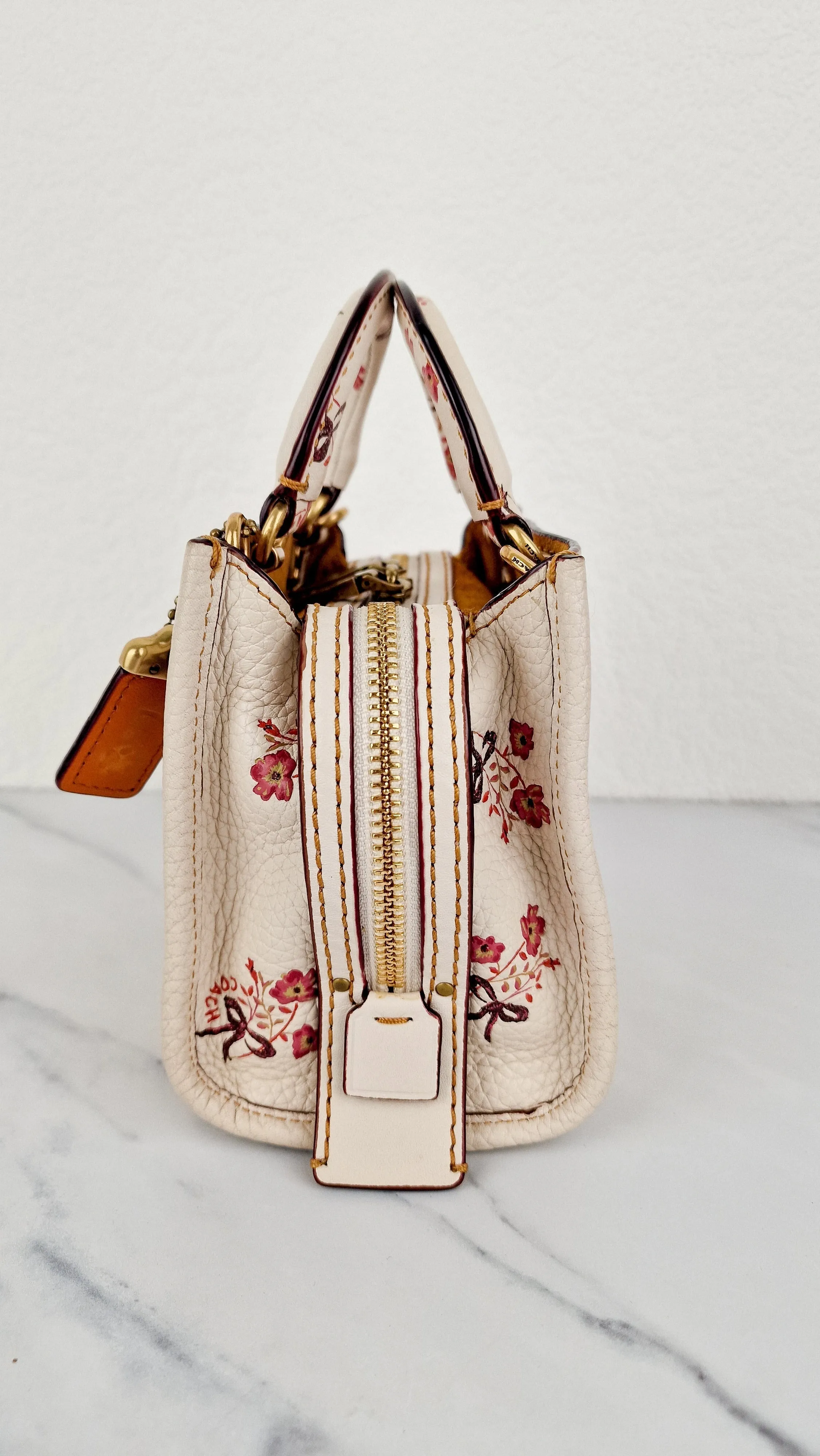 Coach 1941 Rogue 17 Floral Bow Chalk White Crossbody Bag Mini Bag in Pebbled Leather - Coach 26835