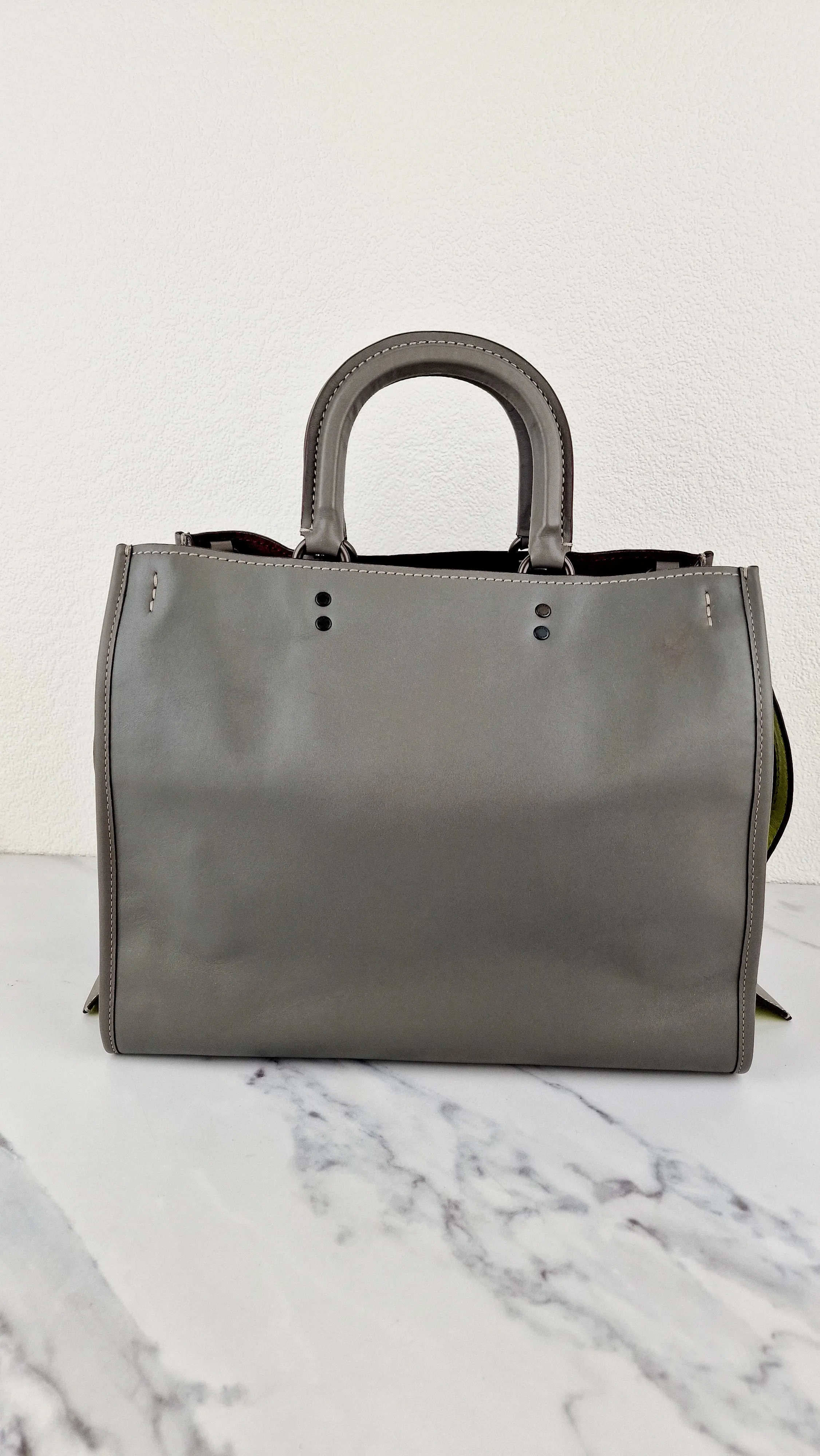 Coach Rogue 36 in Grey Glovetanned Leather with Car Embellishment - Shoulder Bag Handbag - Coach 58150