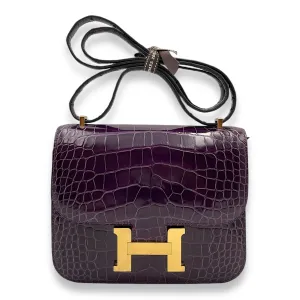 Constance 18 Amethyst in Shiny Alligator, Gold hardware