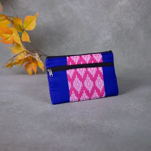 Cotton Multizip Purse Blue with Pink Colour.