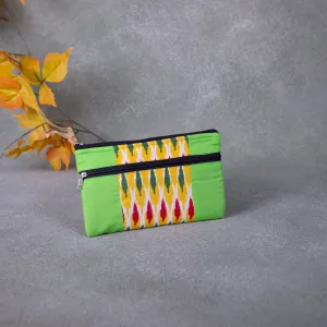 Cotton Multizip Purse Green with Yellow Ikat Prints