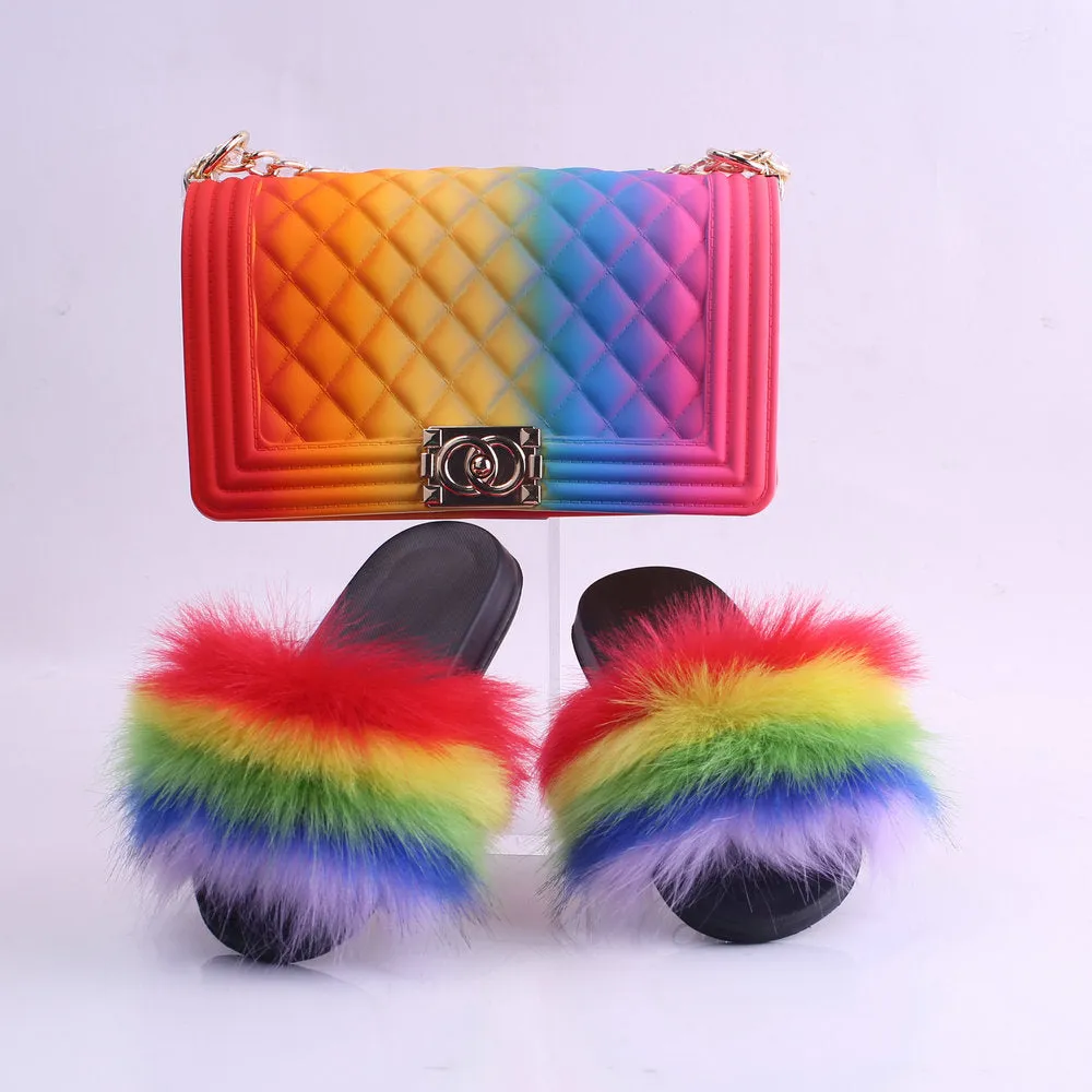 Doll Fur Slippers & Matching Purse Set