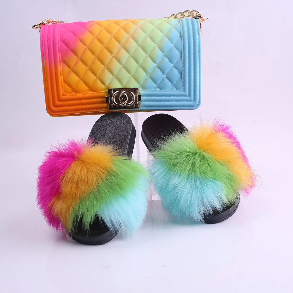 Doll Fur Slippers & Matching Purse Set