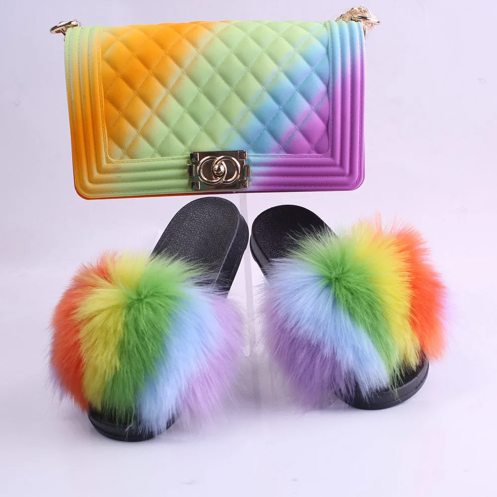 Doll Fur Slippers & Matching Purse Set