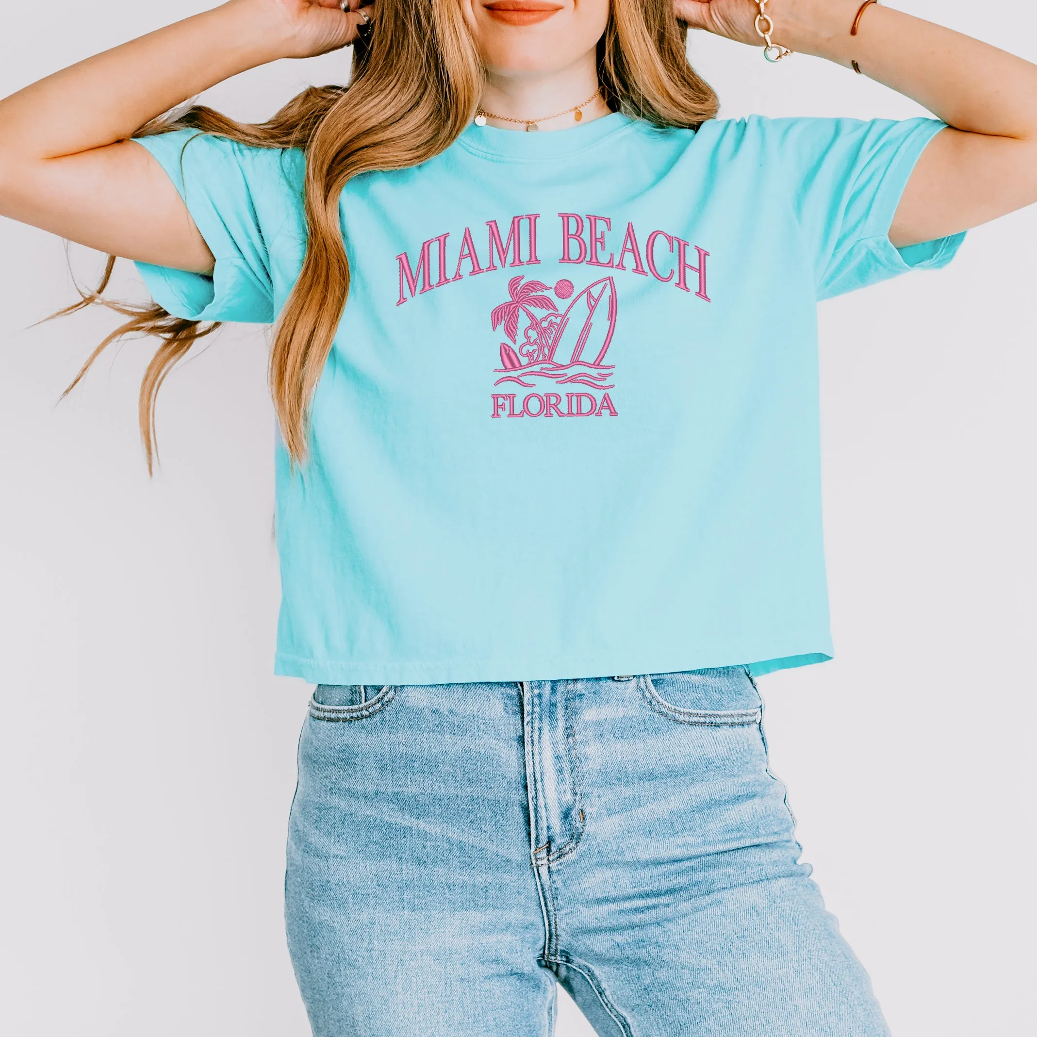 Embroidered Miami Beach Florida | Relaxed Fit Cropped Tee