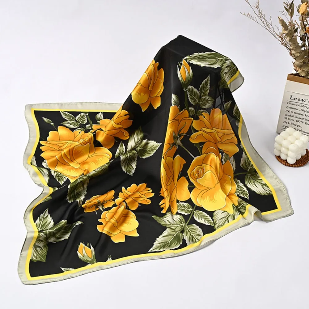 Floral Print Versatile Silky Bandana Scarf for Women, 70*70cm