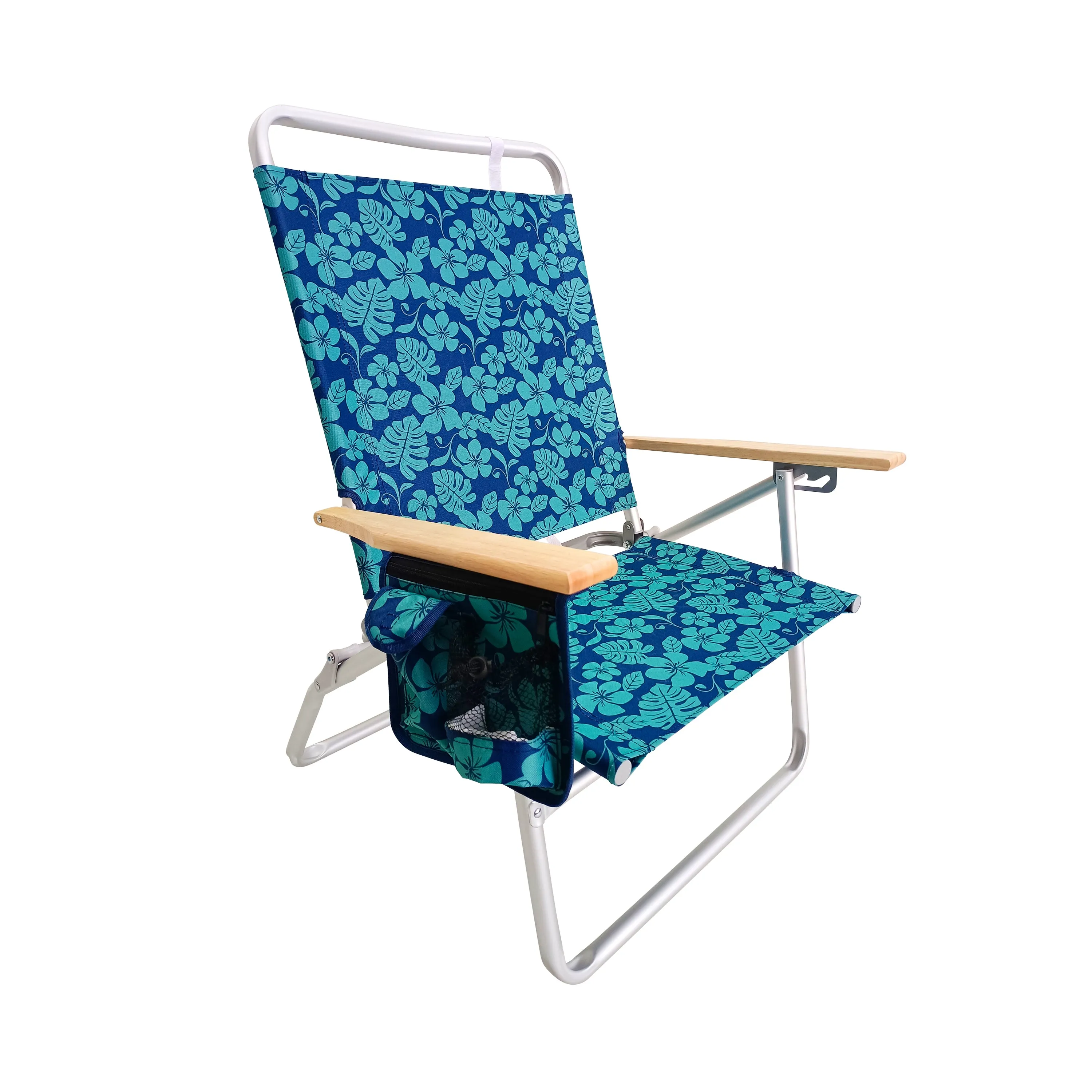 Foldable Beach Chair W/ Side Pocket | 3 Reclining Positions | Storage Pouch, Phone Holder, & Cup Holder Included | 275 Lb. Capacity