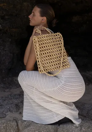 Gia Beaded Tote - Natural