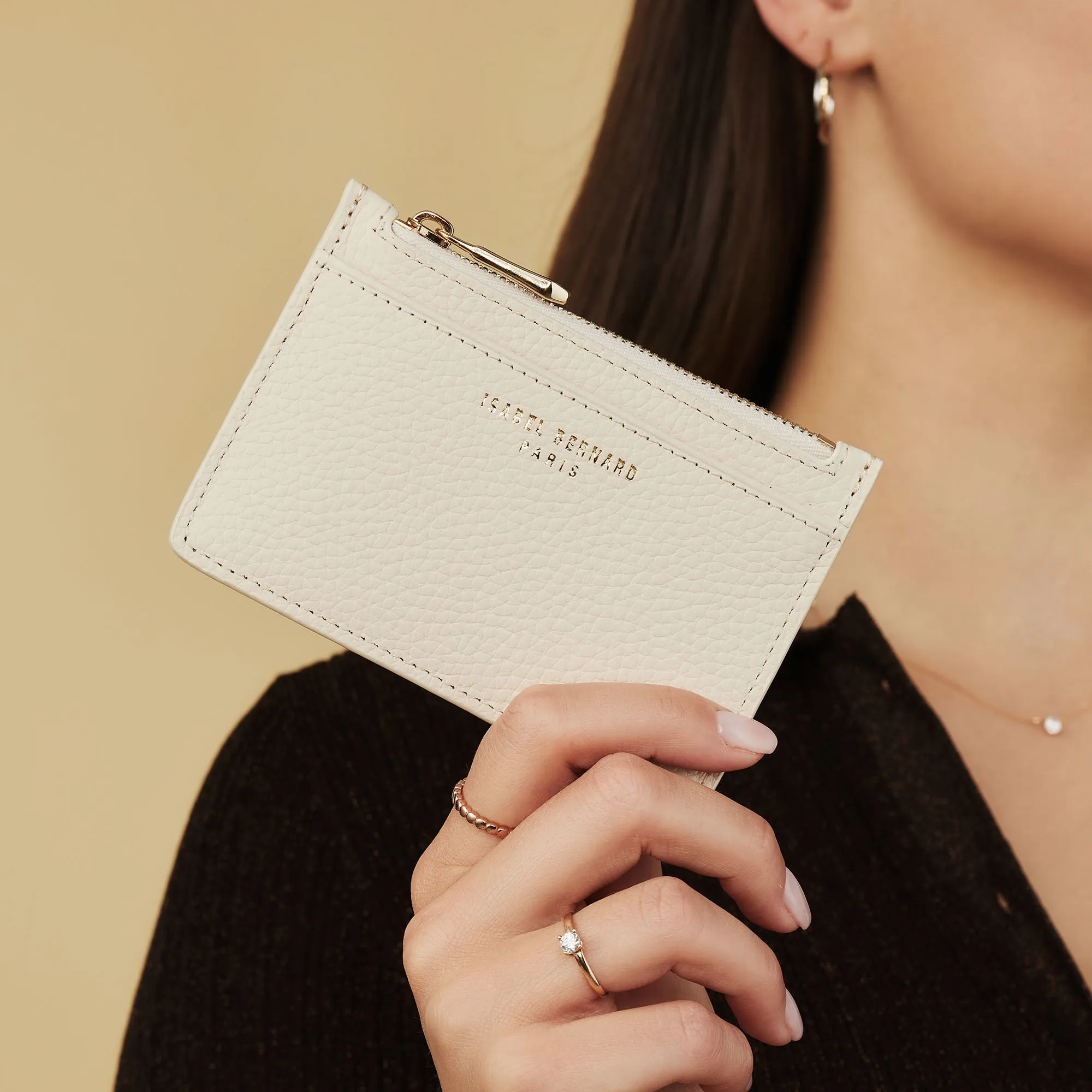 Honoré Aveline cream calfskin leather card holder