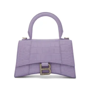 Hourglass XS Shiny Croco Bag in Lilac