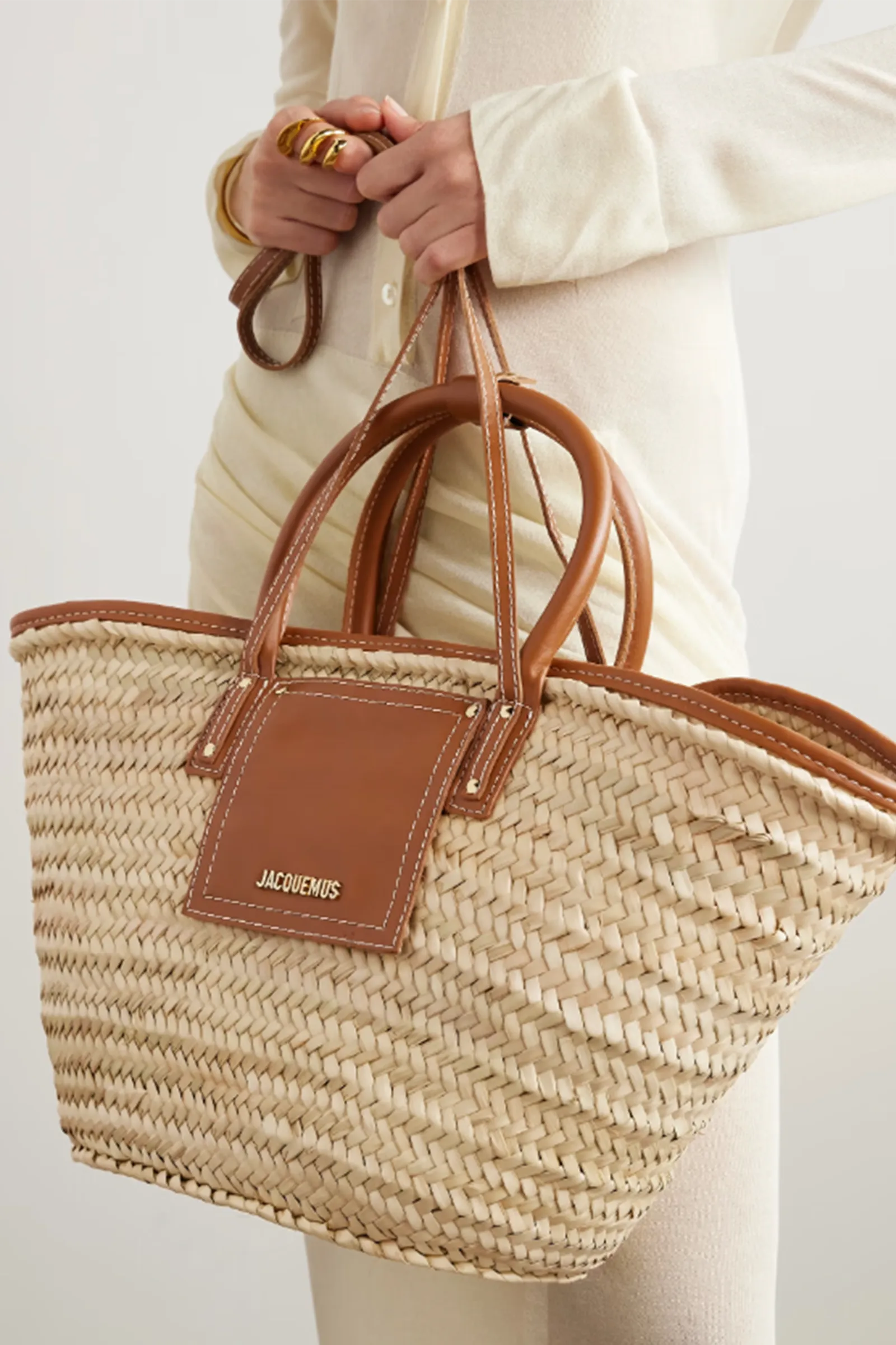 Le Panier Soli Leather-Trimmed Raffia Tote