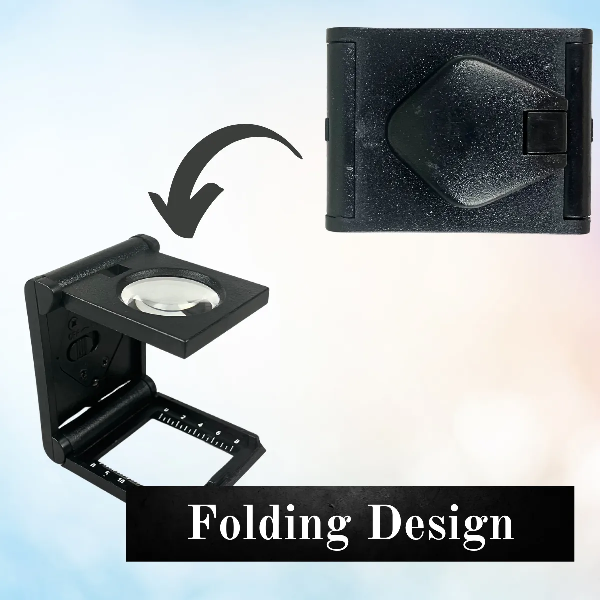 Mini-Size Folding Magnifier with LED Light and Built-In Measurement Markings  - MG-77550