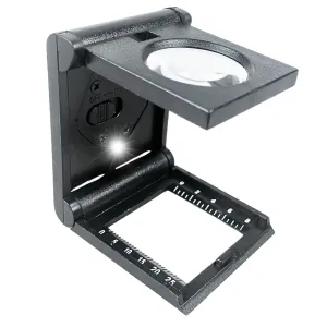 Mini-Size Folding Magnifier with LED Light and Built-In Measurement Markings  - MG-77550