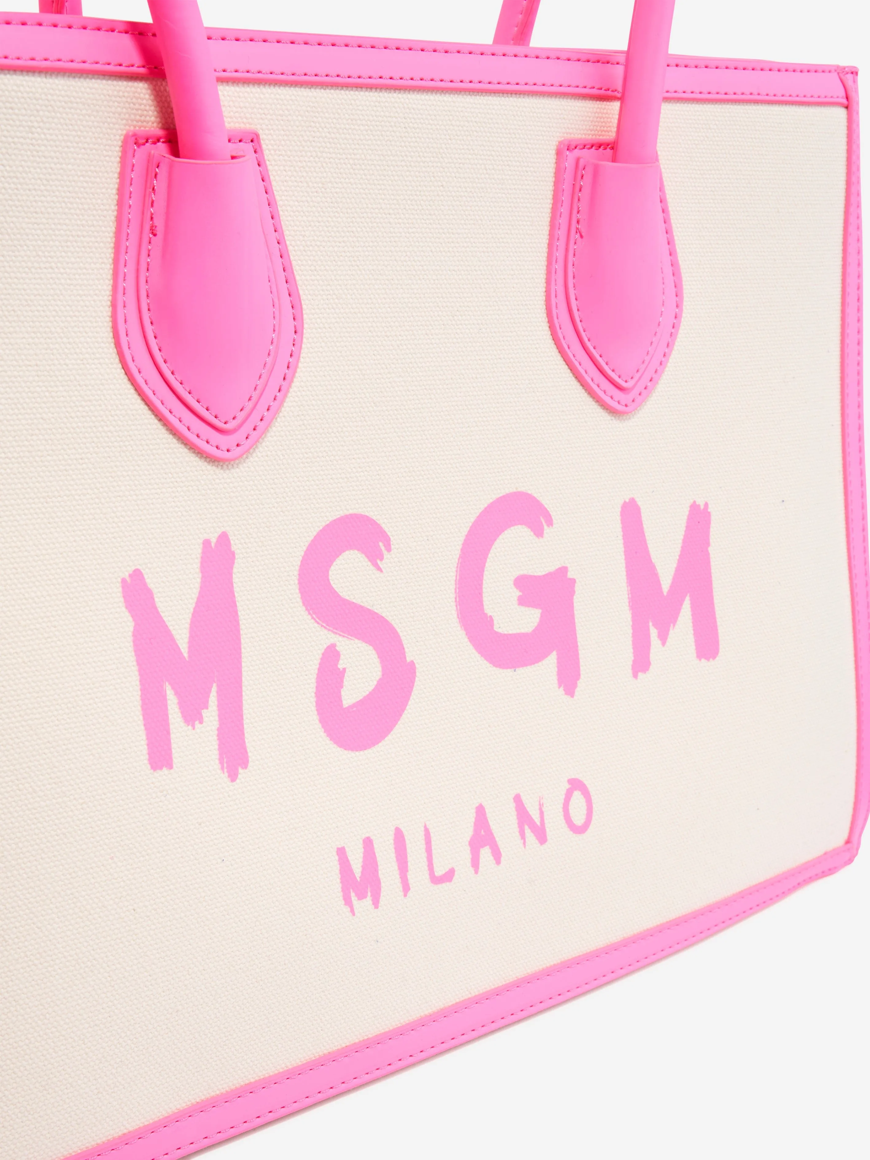 MSGM Girls Canvas Logo Tote Bag in Ivory