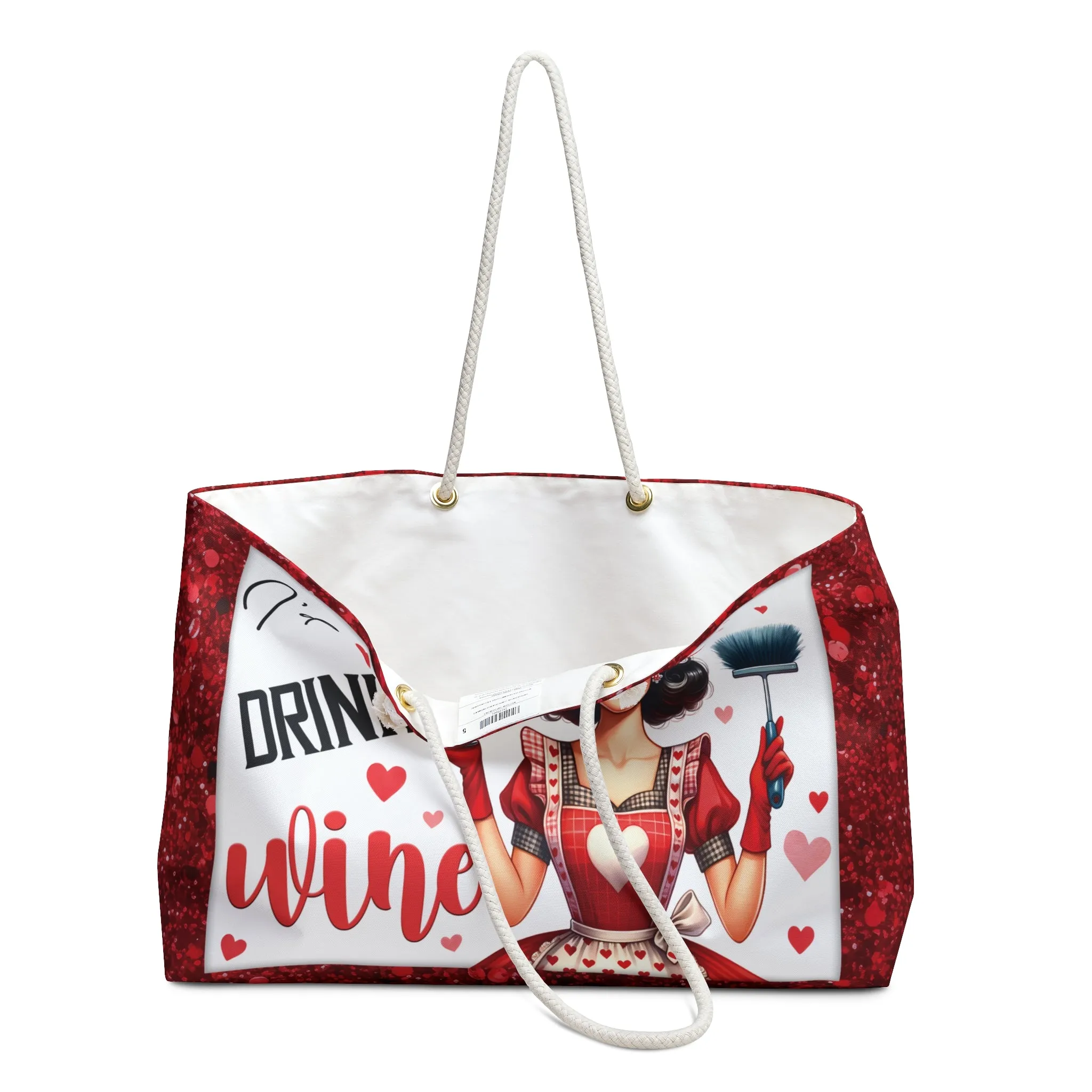 Personalised/Non-Personalised Weekender Bag, I'd Rather Drink Wine, Large Weekender Bag, Beach Bag, Book Bag