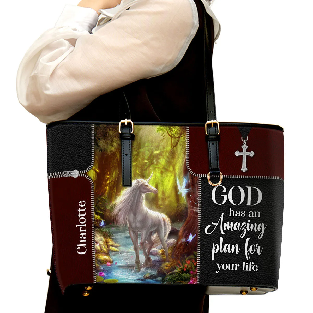 Personalized Large Leather Tote Bag God Has An Amazing Plan For Your Life - Spiritual Gifts For Christian Women