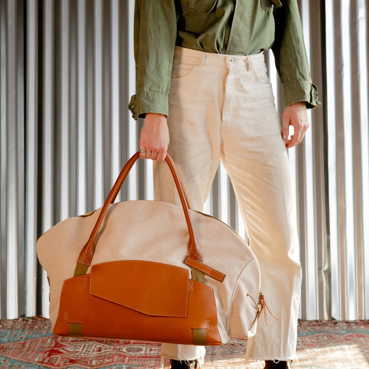 Seebag weekender in Nam olive canvas and Noiret black veg tan leather