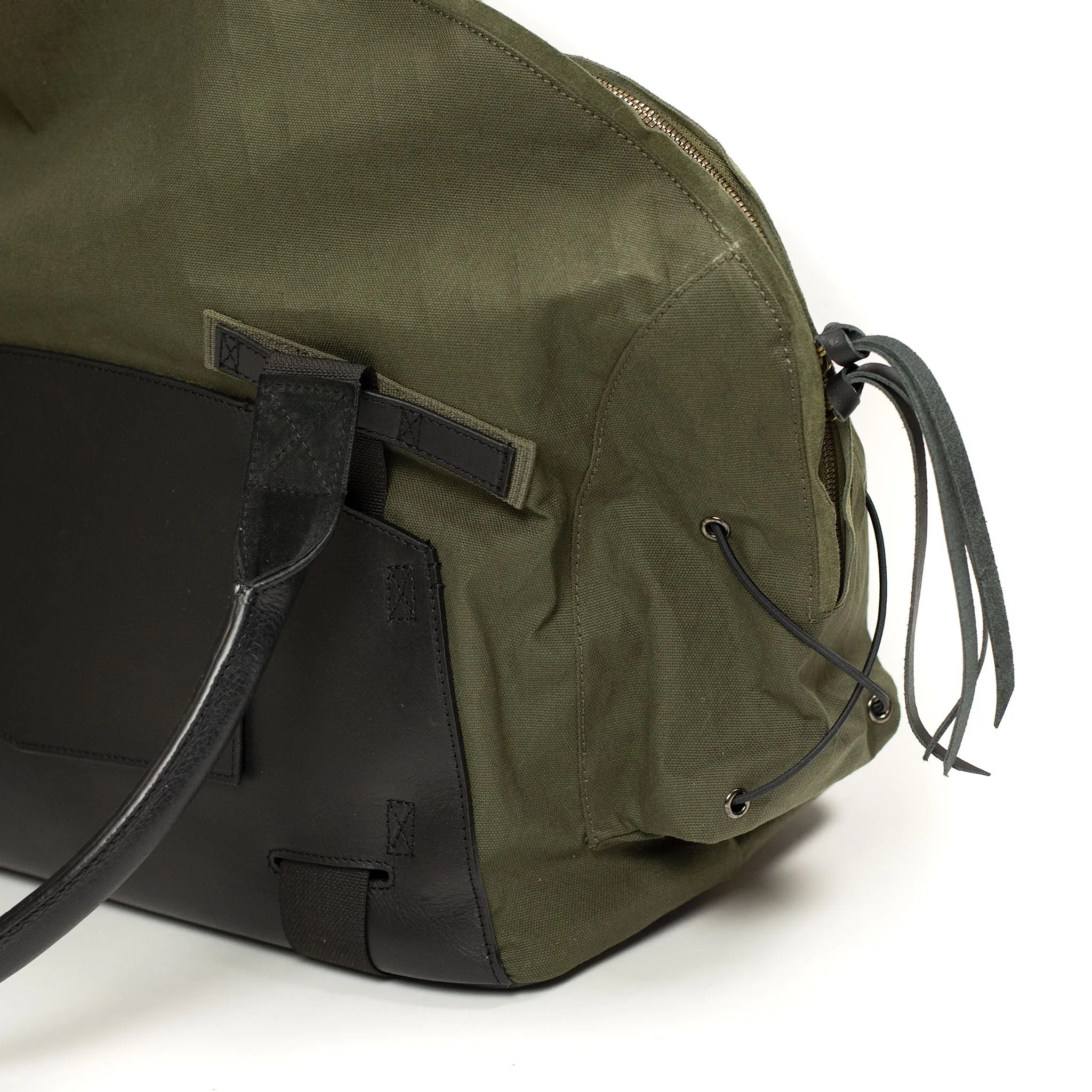 Seebag weekender in Nam olive canvas and Noiret black veg tan leather