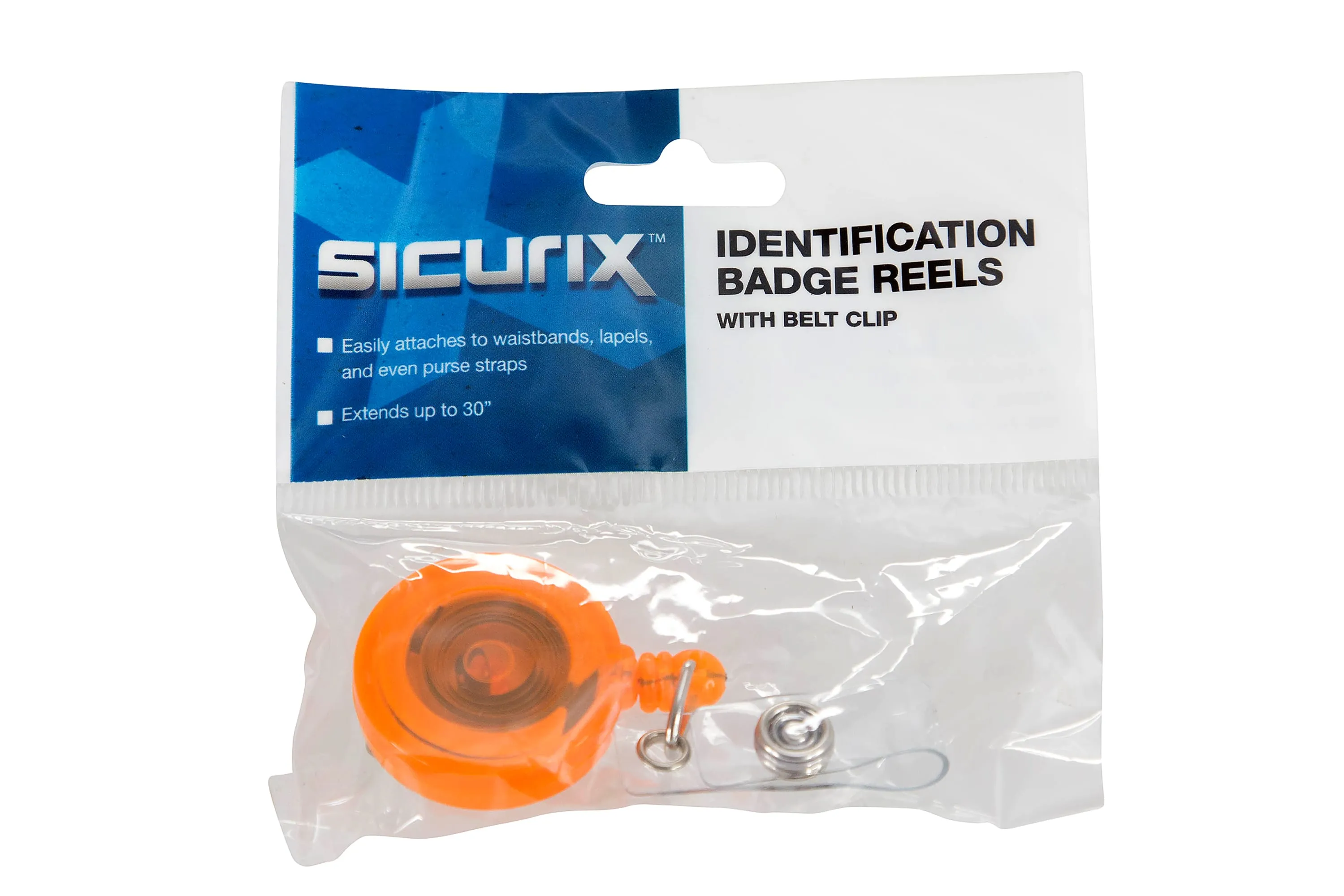 SICURIX Standard ID Badge Reel Round Belt Clip Strap Orange (68855)