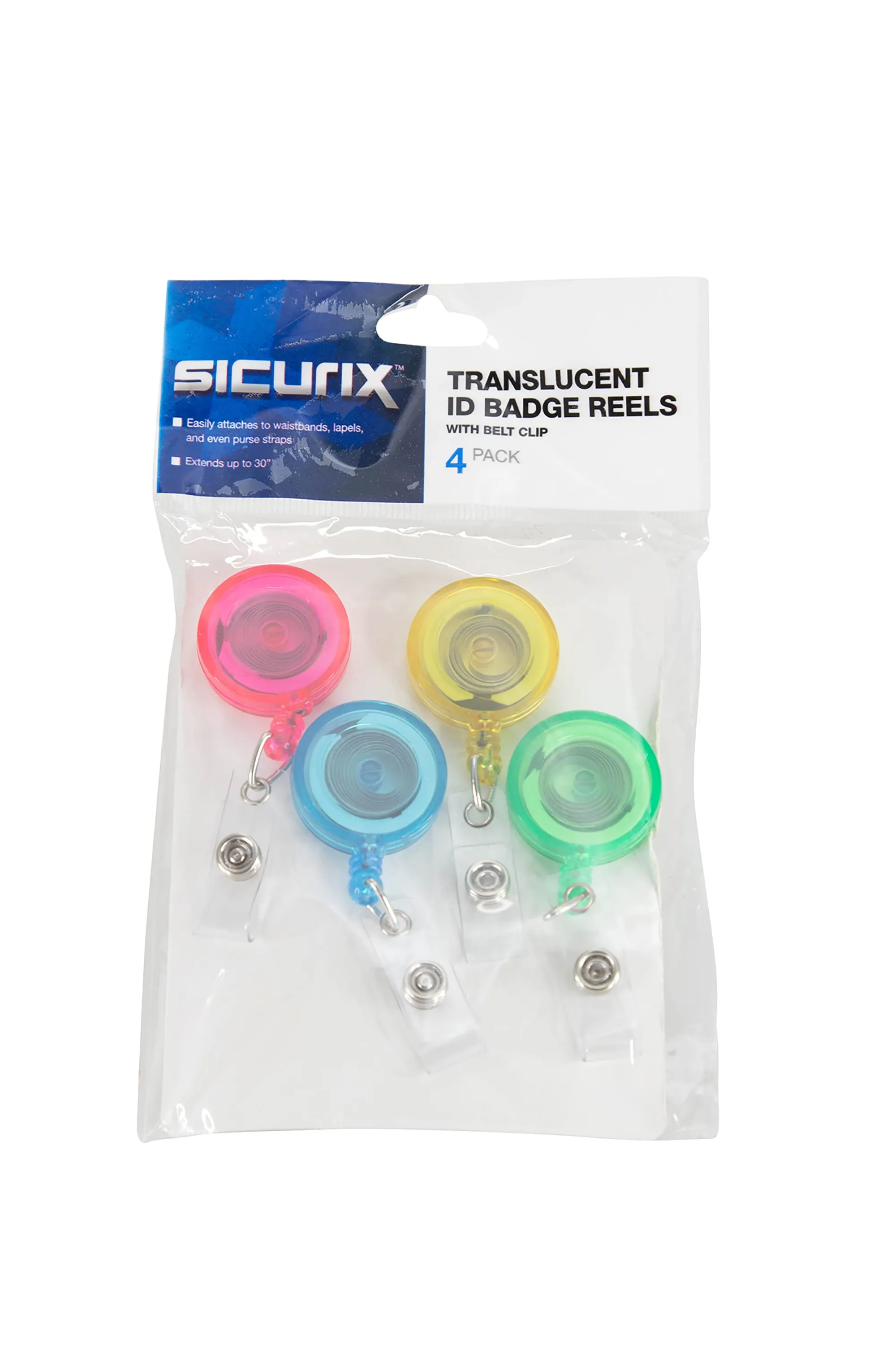 SICURIX Translucent ID Badge Reels Round Belt Clip Strap 4 Pack Raspberry Lemon BLUEberry Lime (68894)