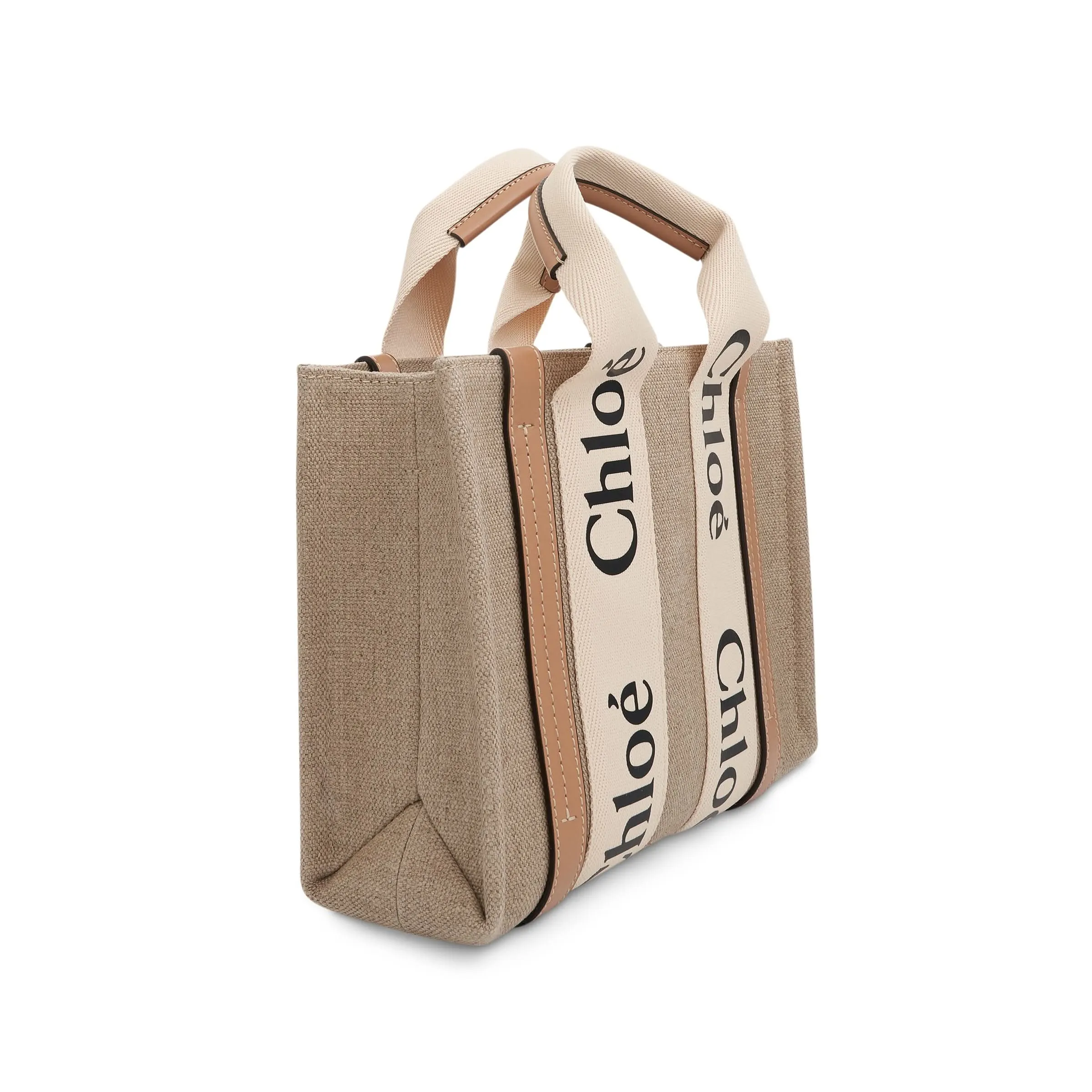 Small Eco Woody Tote Bag with Strap in White/Beige