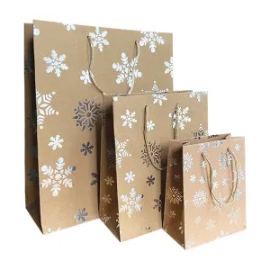 Snowflake print large kraft gift bag