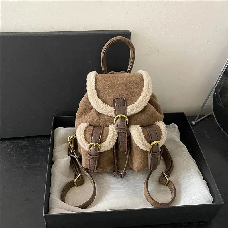 Sohiwoo Fashion Casual Faux Suede Solid Versatile Backpacks Winter 2025 High Quality Compact Popularity Personality School Bag for Women