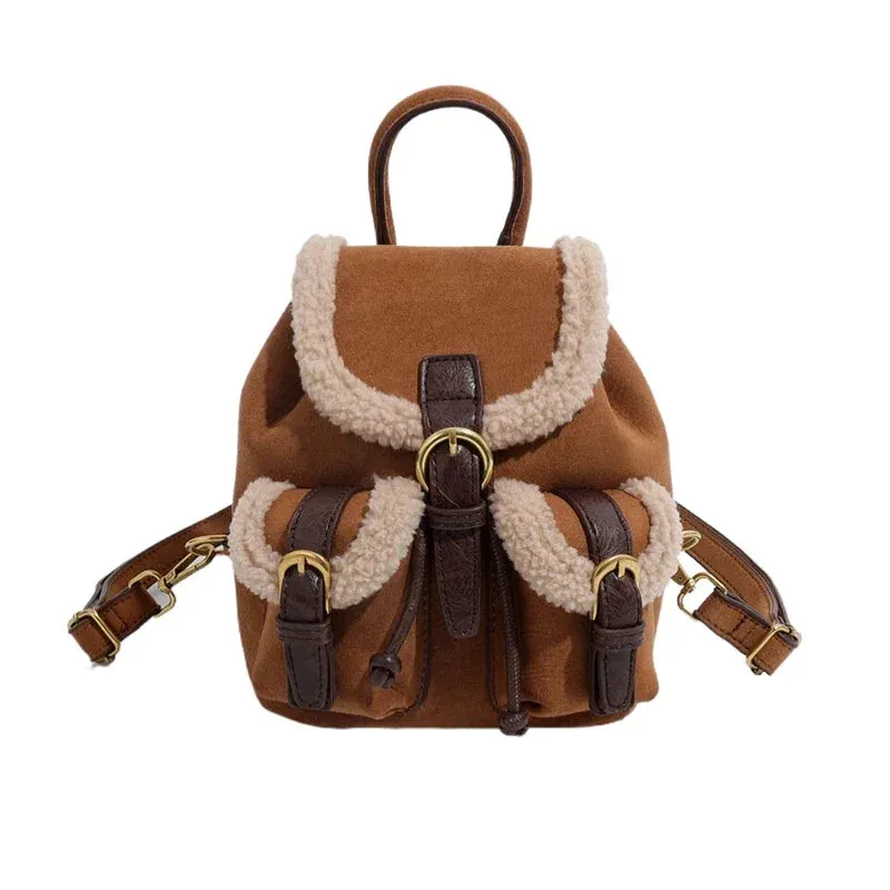 Sohiwoo Fashion Casual Faux Suede Solid Versatile Backpacks Winter 2025 High Quality Compact Popularity Personality School Bag for Women