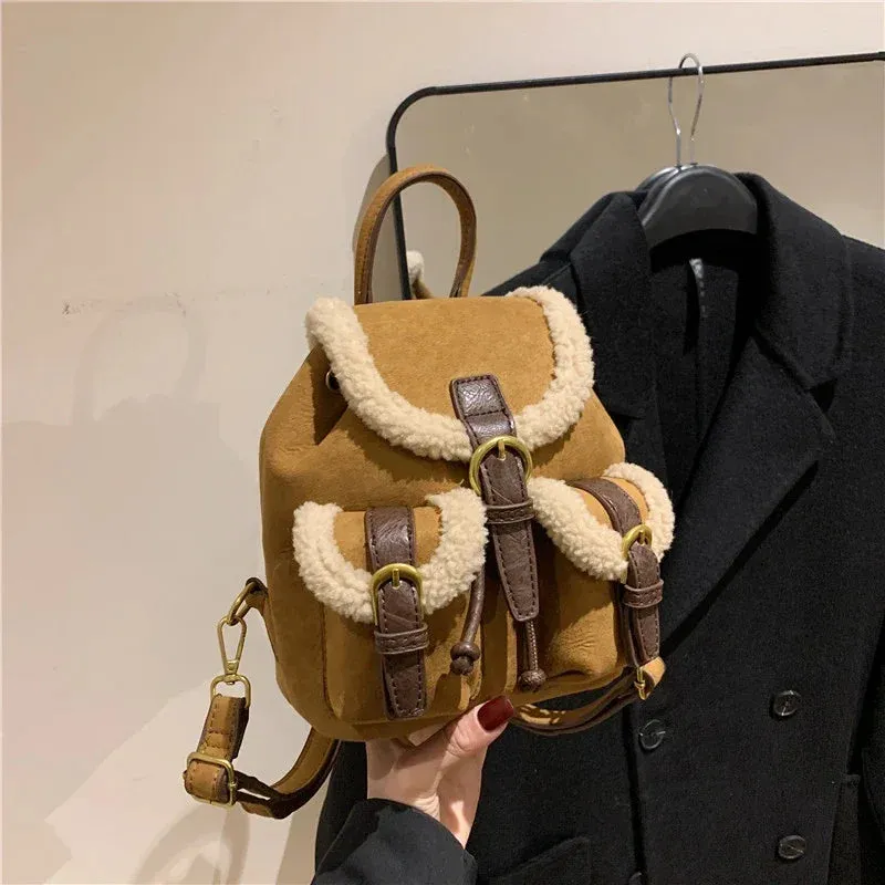 Sohiwoo Fashion Casual Faux Suede Solid Versatile Backpacks Winter 2025 High Quality Compact Popularity Personality School Bag for Women