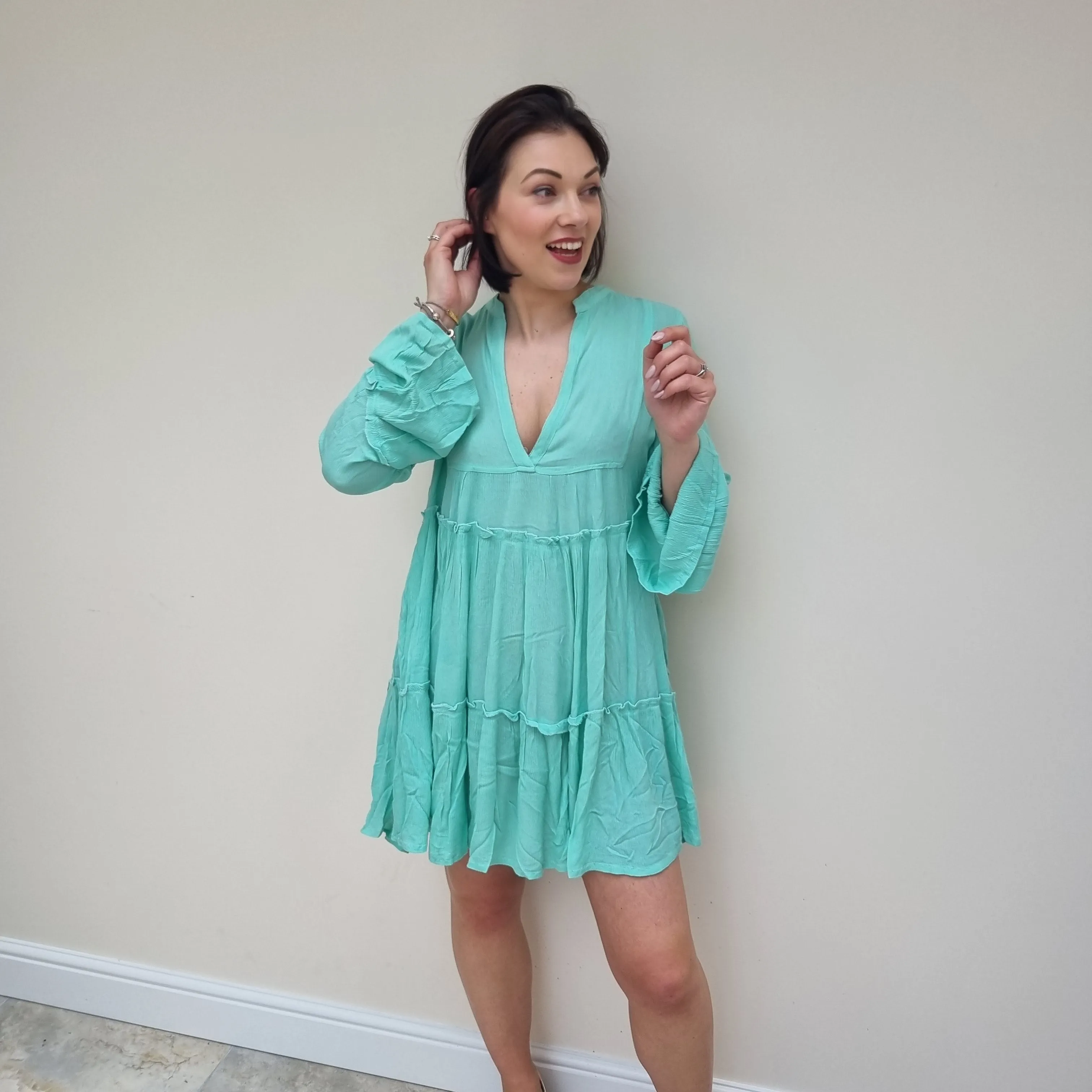 South Beach Crinkle Tiered Beach Dress