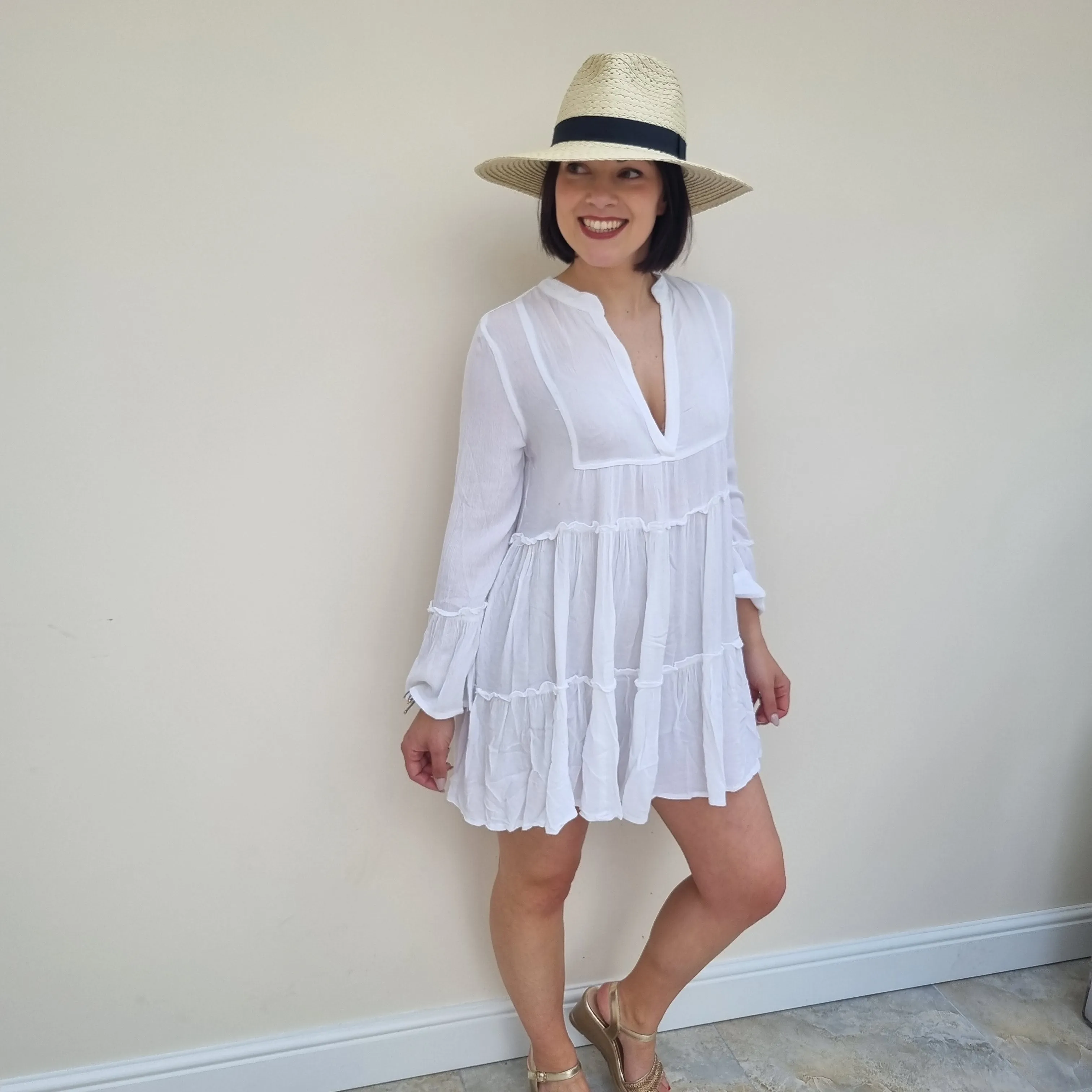 South Beach Crinkle Tiered Beach Dress