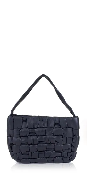 Textured Mini Woven Tote Black Leather