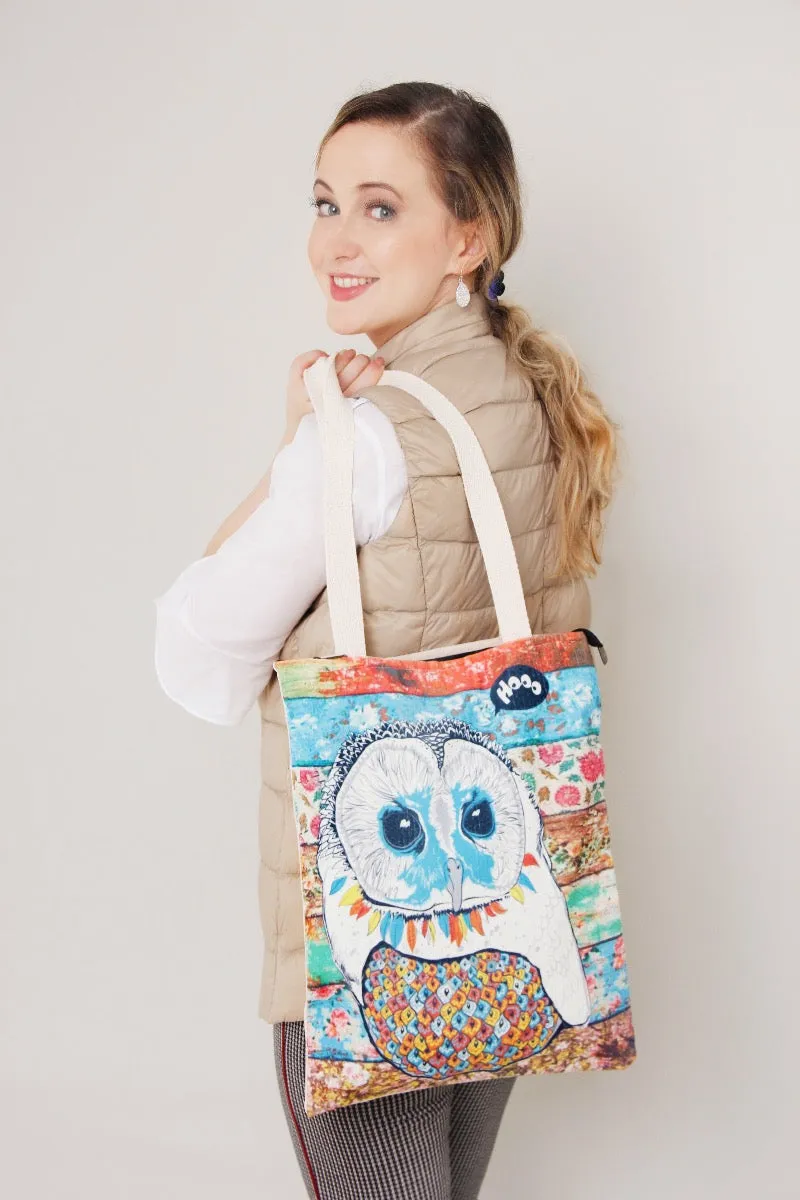 Tote Bag - Large Owl - Blue