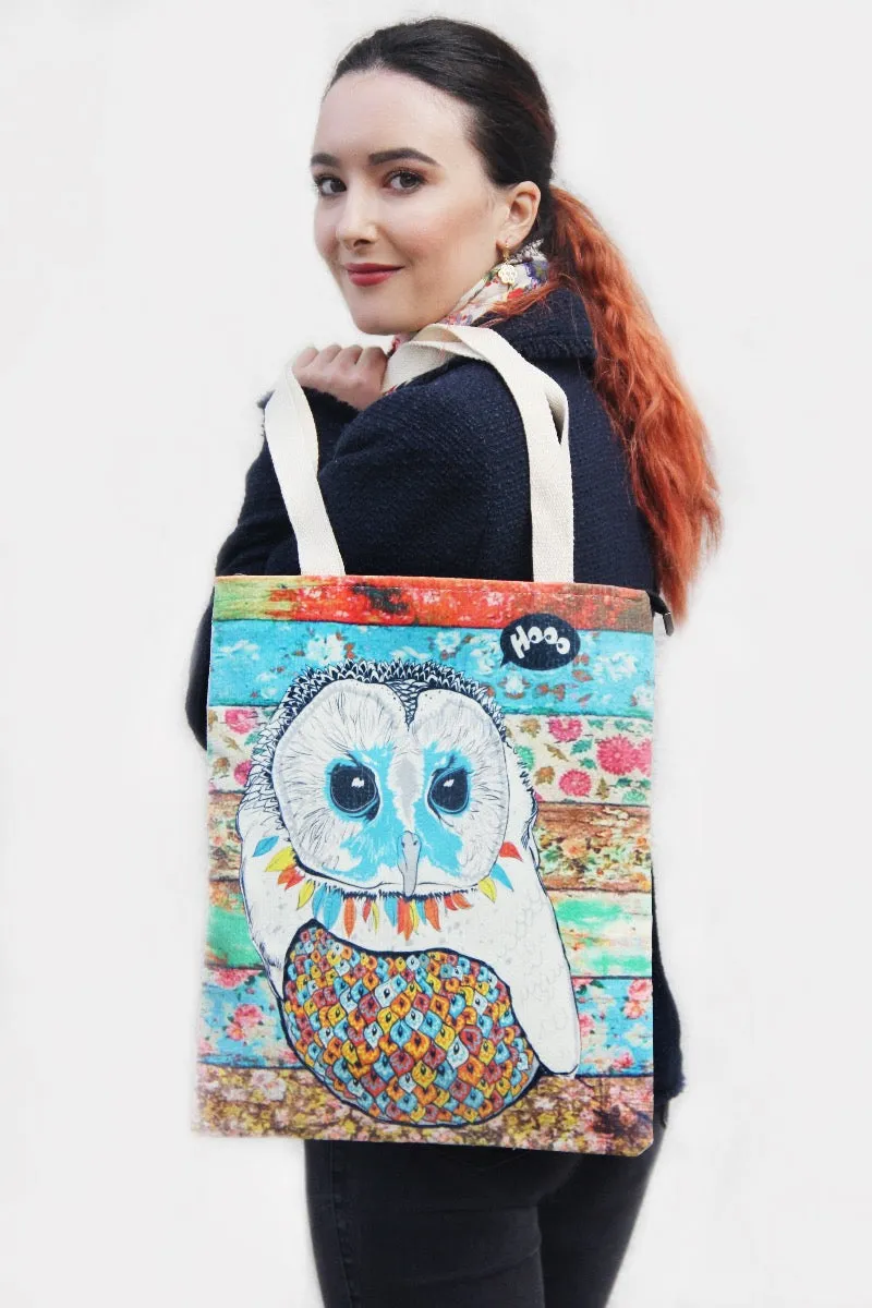 Tote Bag - Large Owl - Blue