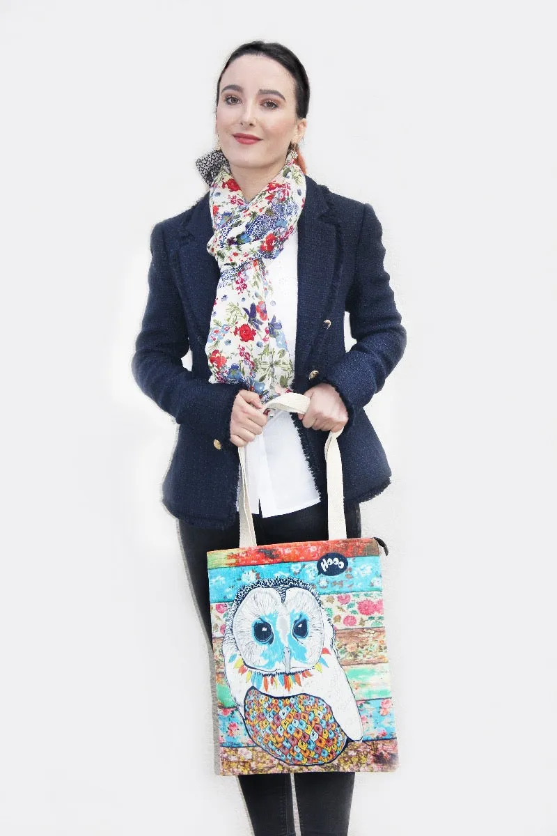 Tote Bag - Large Owl - Blue