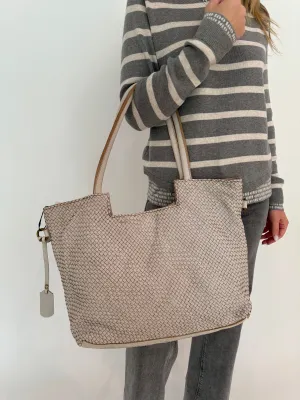 Veronica Woven Tote Bag - Beige