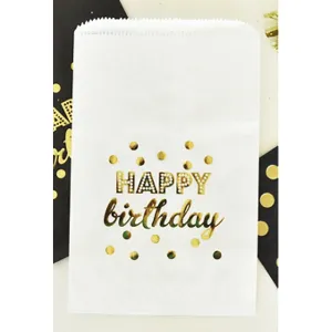 White Happy Birthday Gold Foil Candy Buffet Bags (set of 48)