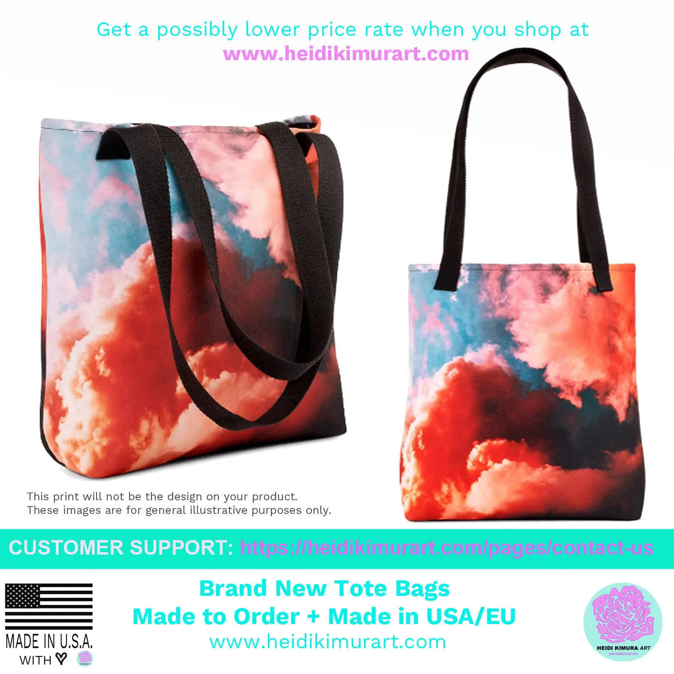 White Lavender Tote Bag, Premium Quality Floral Print Designer Bag-Made in USA/EU