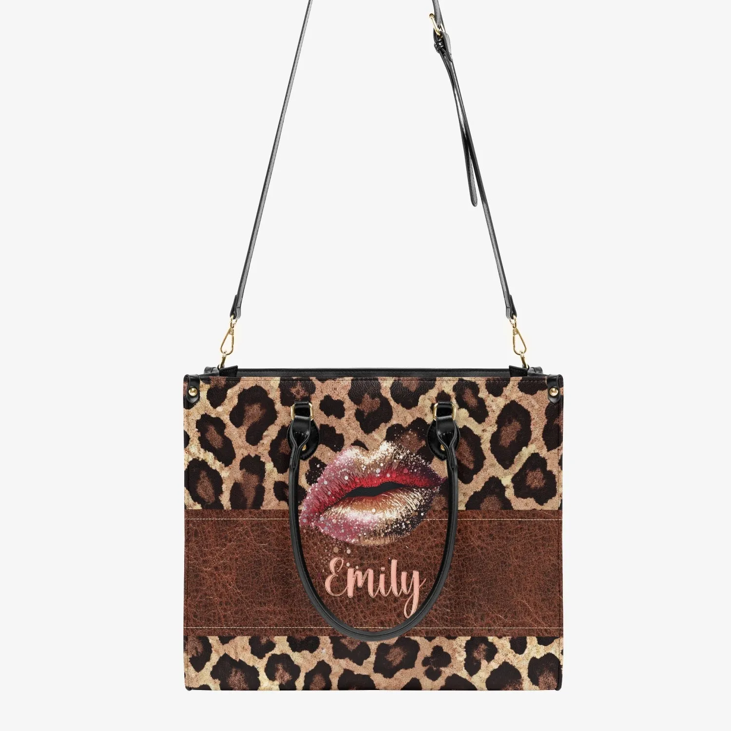 Women's Tote Bag - Leopard Print, Lips, Personalised