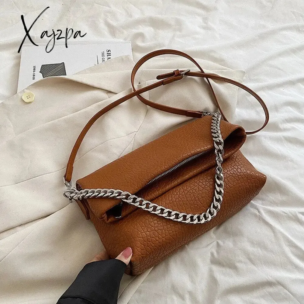 Xajzpa - Vintage Chains Women Shoulder Bags Designer Lady Handbags Retro Matte Leather Crossbody Bag Small Flap Female Purses Sac