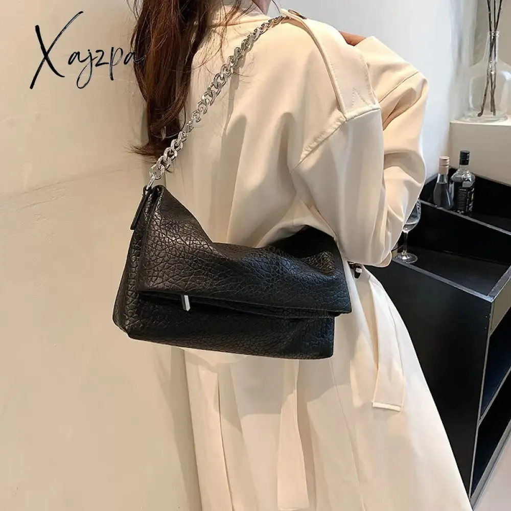 Xajzpa - Vintage Chains Women Shoulder Bags Designer Lady Handbags Retro Matte Leather Crossbody Bag Small Flap Female Purses Sac