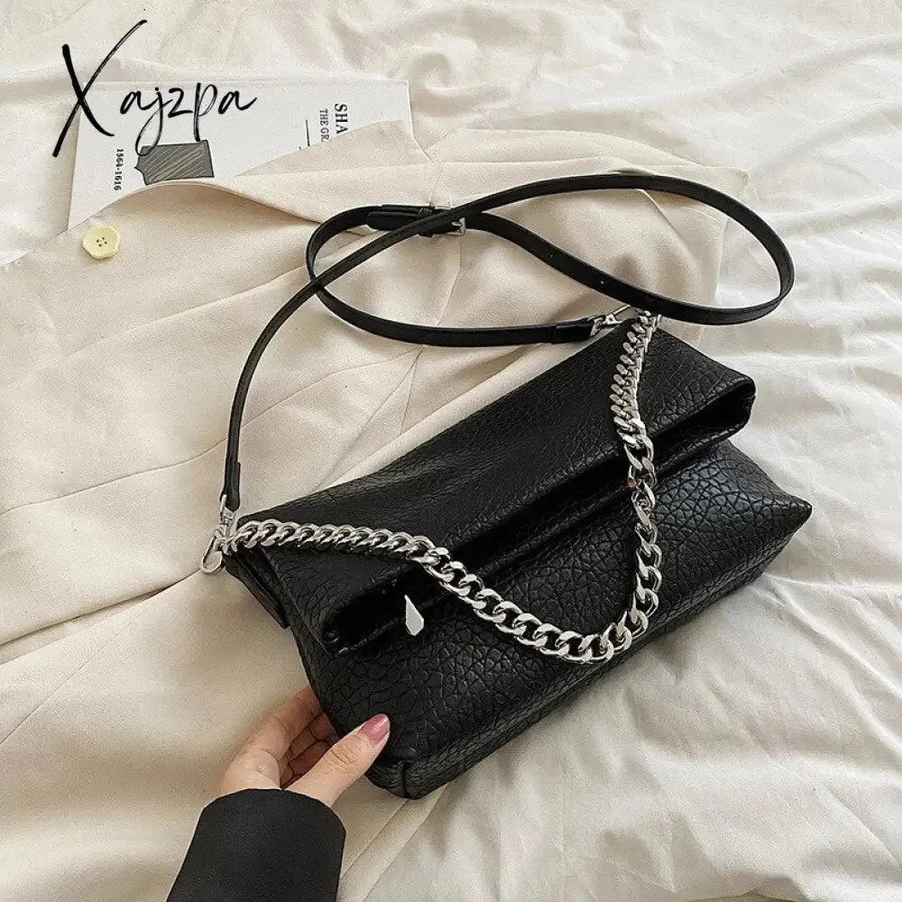 Xajzpa - Vintage Chains Women Shoulder Bags Designer Lady Handbags Retro Matte Leather Crossbody Bag Small Flap Female Purses Sac